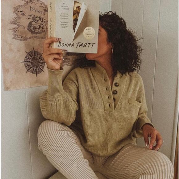 lunya Sweaters - Lunya Light Green Cozy Cotton Silk Pocket Henley Sweater